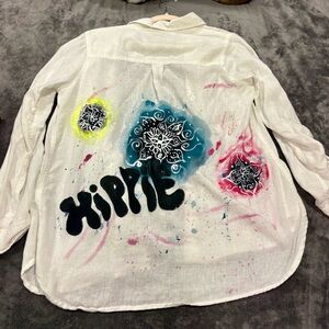 Dash Studio Woman’s Shirt Size S Hand Painted Hippy Colorful Shirt